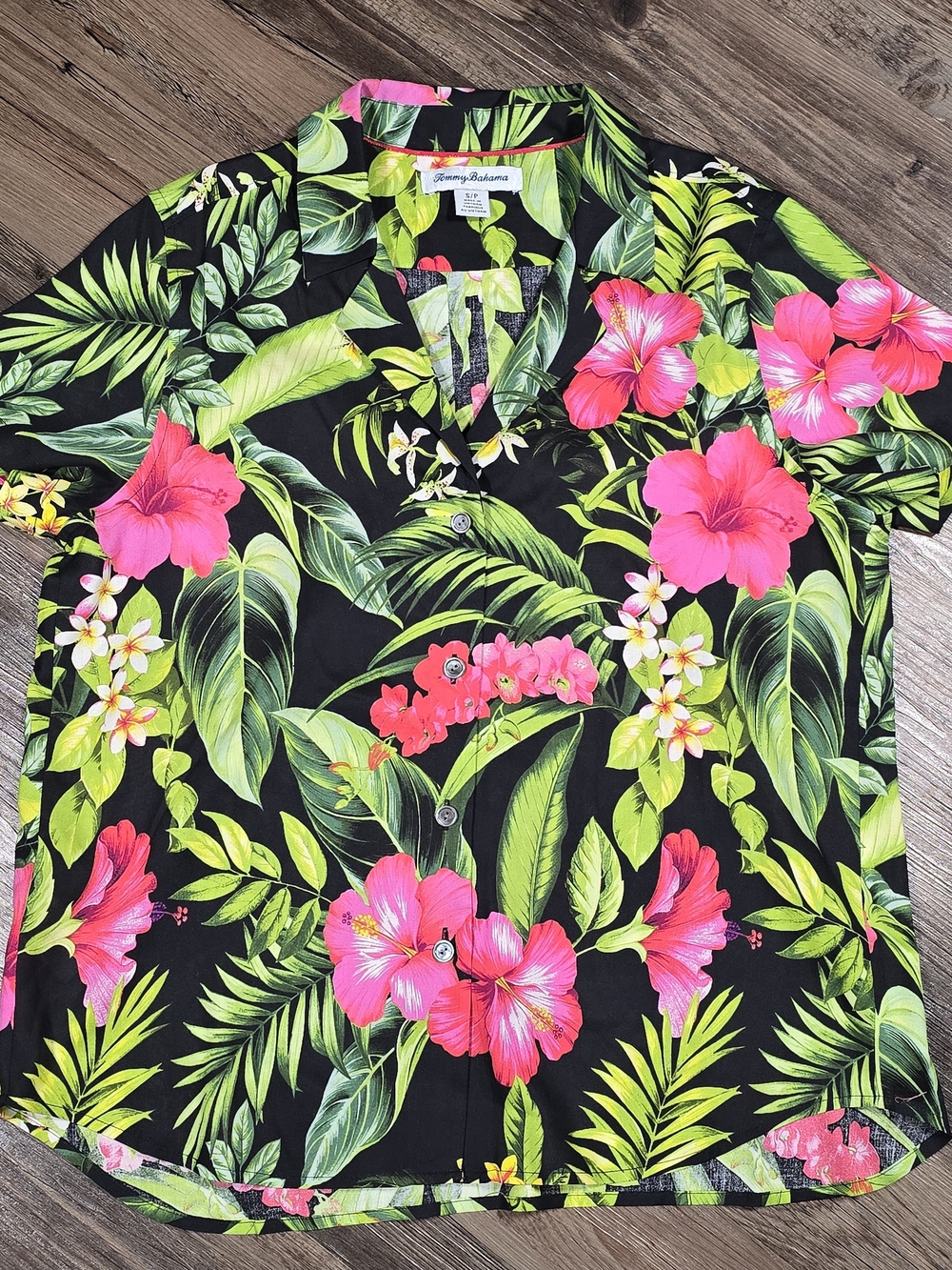 Tommy Bahama 100% Silk Hawaiian Shirt Womens Small Floral Hibiscus Camp